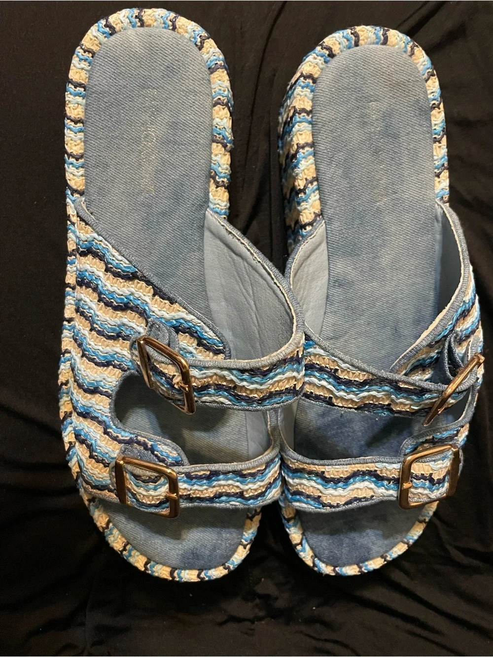 Blue Multi Woven Platform Slide Sandals